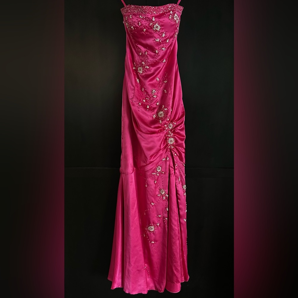 Strapless HotBarbie Pink Y2K Beaded Prom Dress